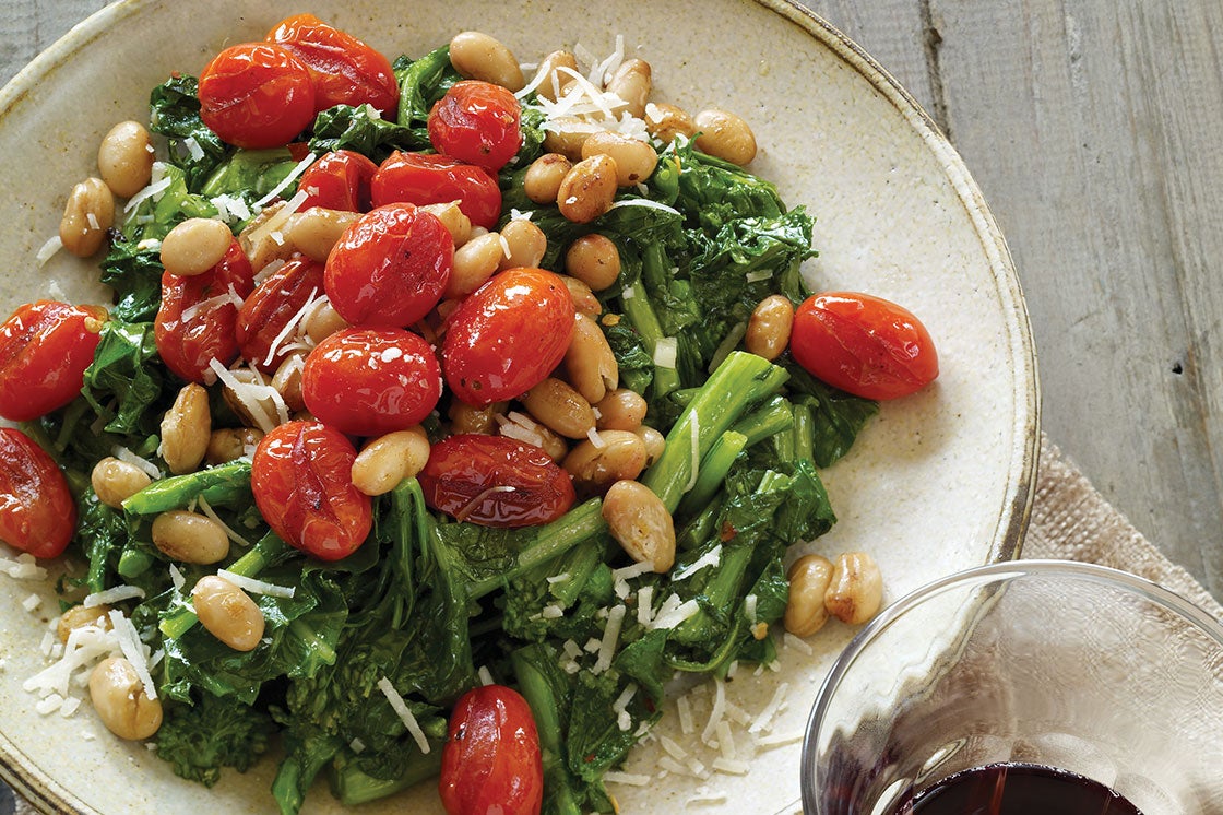 Broccoli Raab with Garlic White Beans Tomatoes and Parmesan