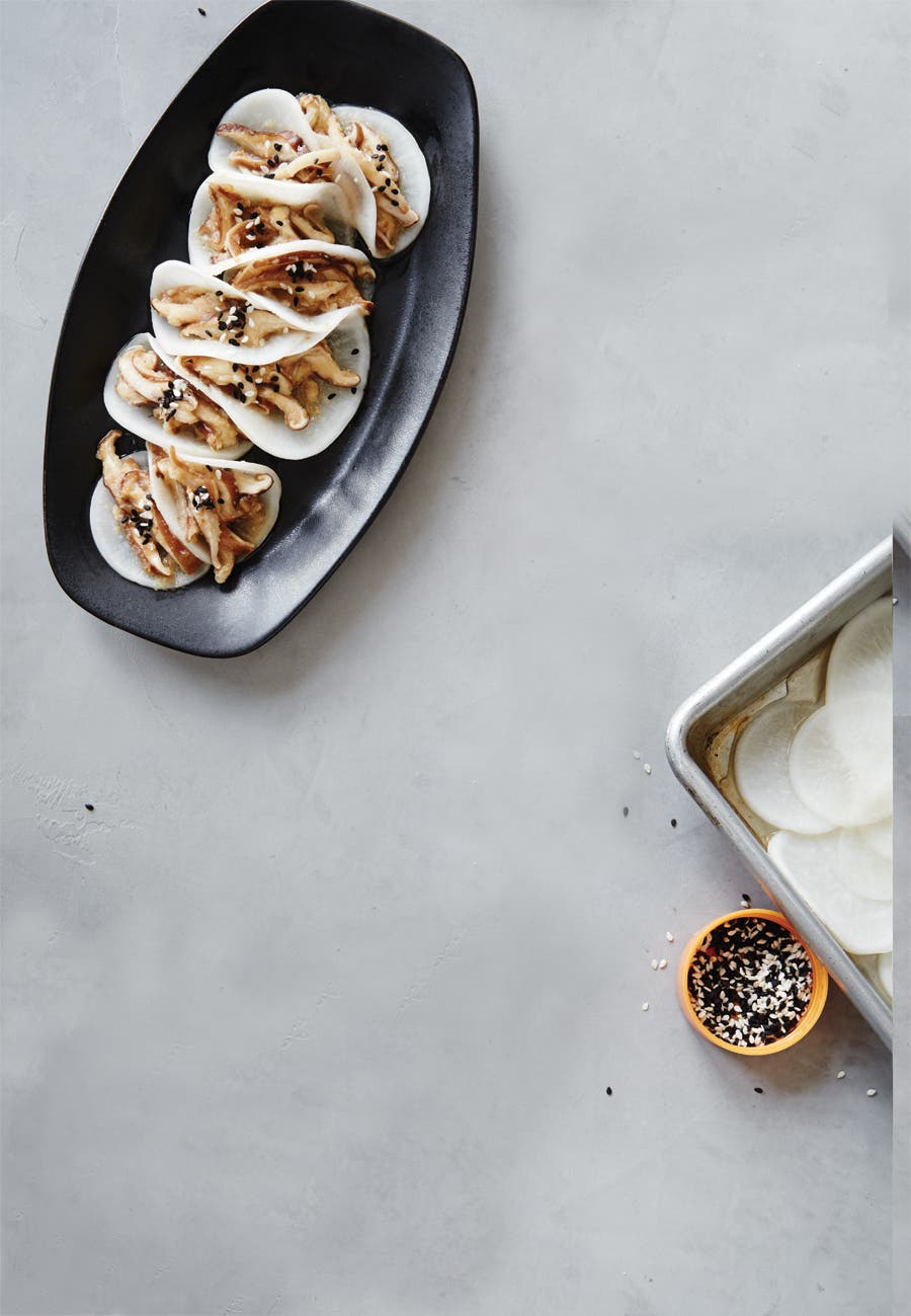 Mushroom-Bulgogi-Filled Daikon Wraps