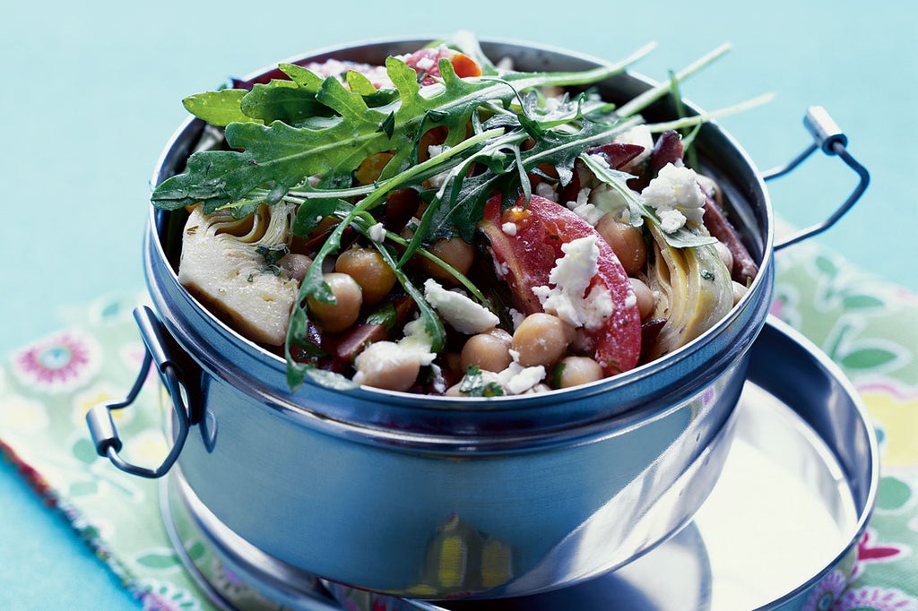 Chickpea, Artichoke Heart, and Tomato Salad with Arugula Recipe