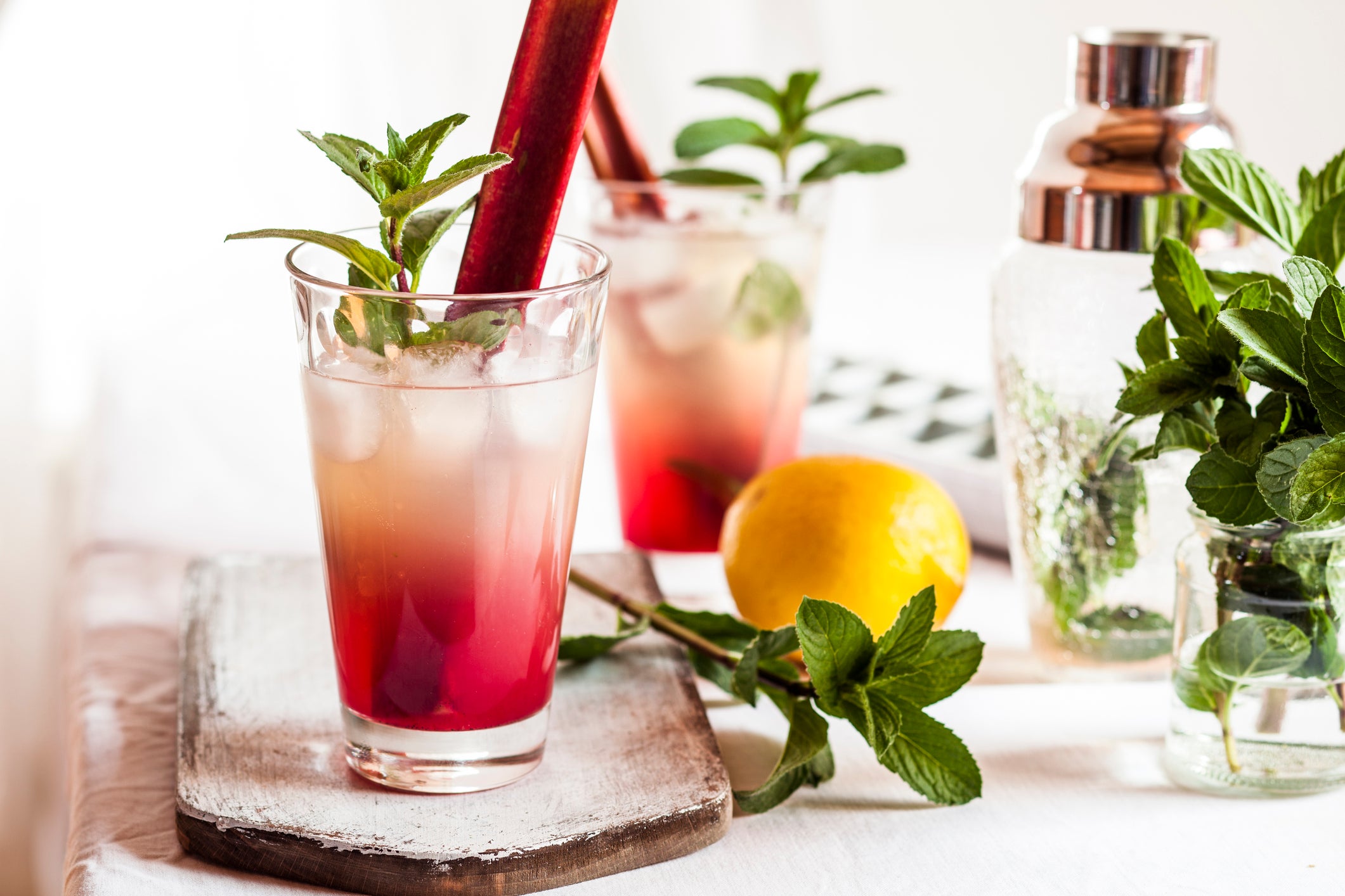 rhubarb shrub collins spring cocktail