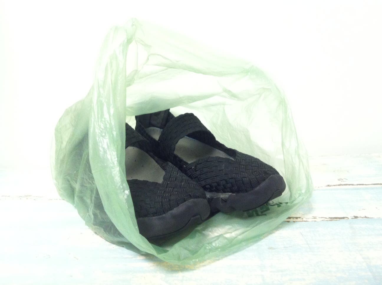 Resuing Plastic Produce Bags as Shoe Bags None
