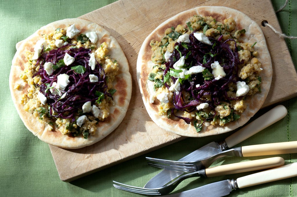 Chickpea and Red Cabbage Pita Pizzas with Toasted Cumin Recipe