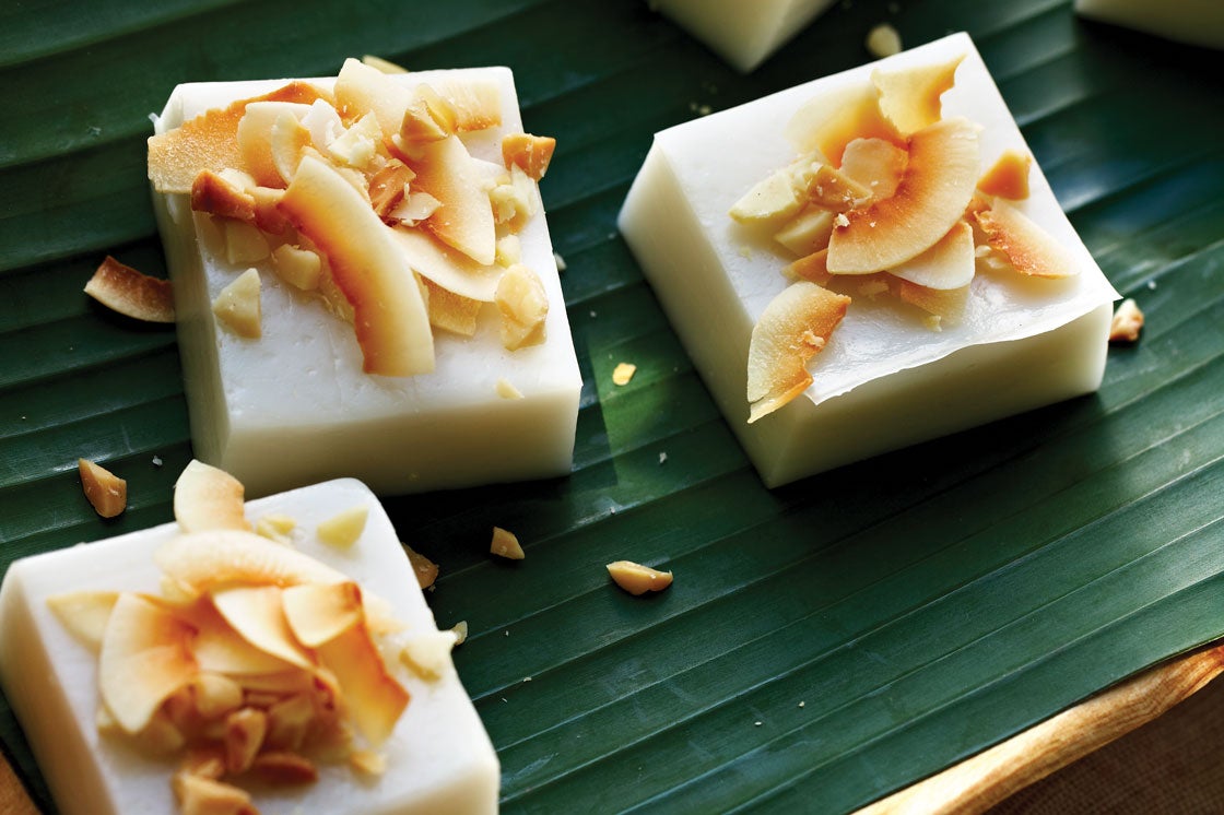 Chilled Hawaiian haupia pudding squares