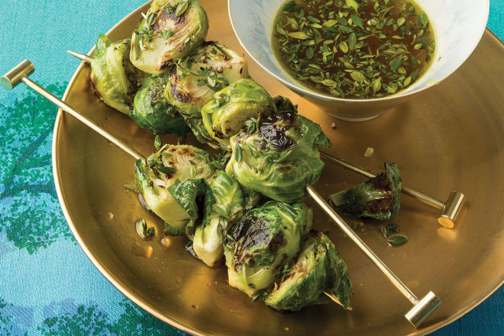 Roasted Brussels Sprouts Skewers with LemonThyme Dipping Sauce Recipe
