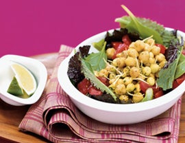 Spinach and Red Mustard Salad with Chickpea Dal None