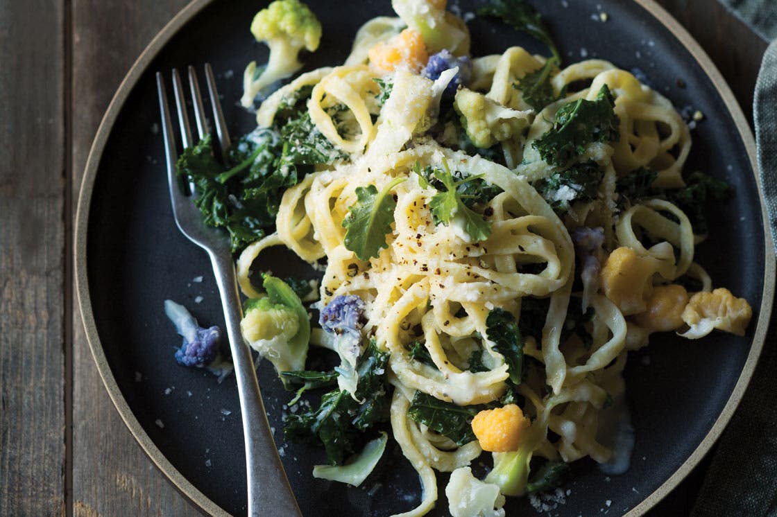Kale and Cauliflower Linguine Alfredo Recipe