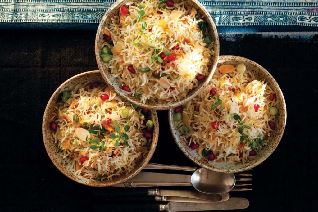 Vegan Jeweled Rice Recipe with Saffron and Pomegranate