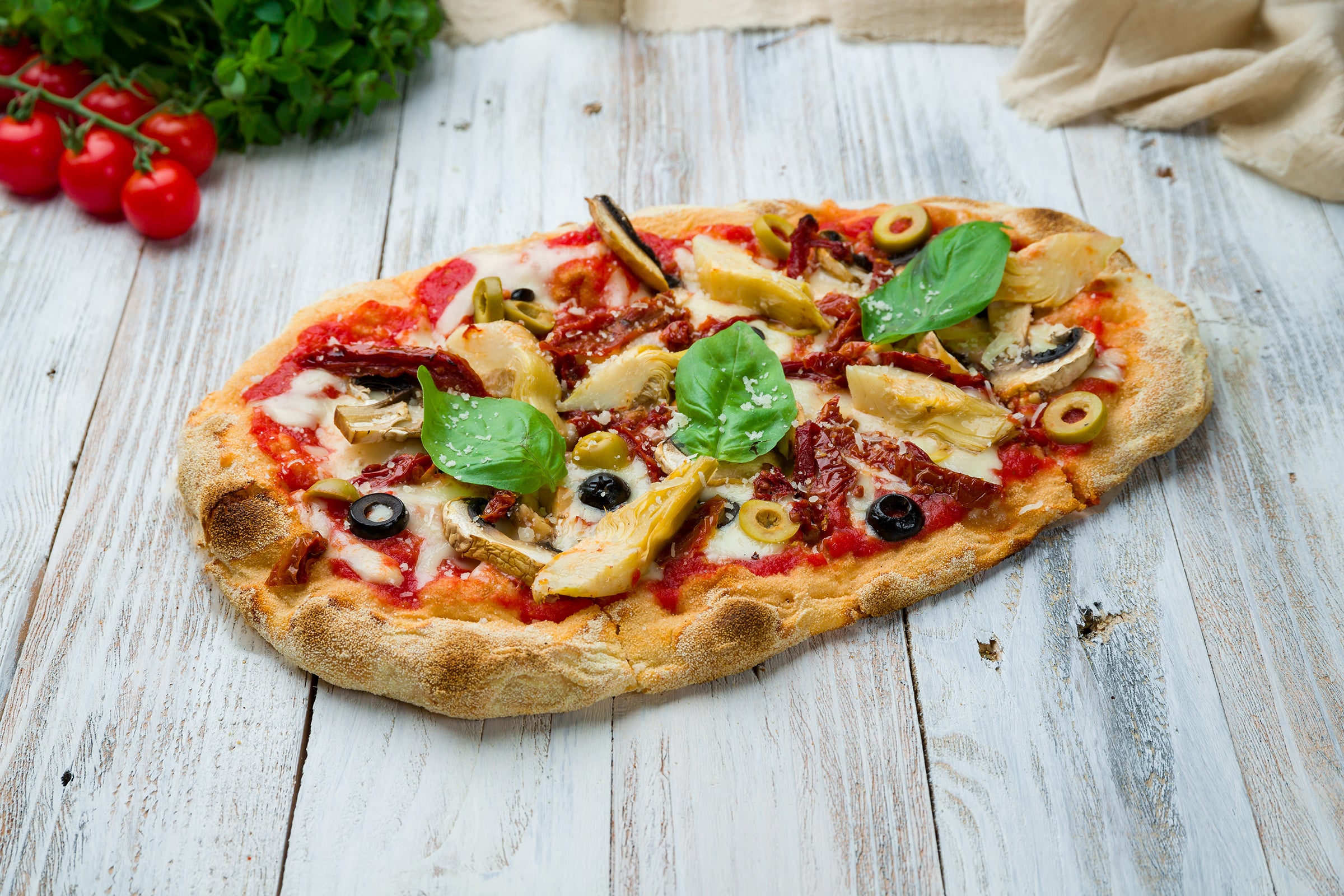 Sun Dried Tomato Goat Cheese and Artichoke Pizza