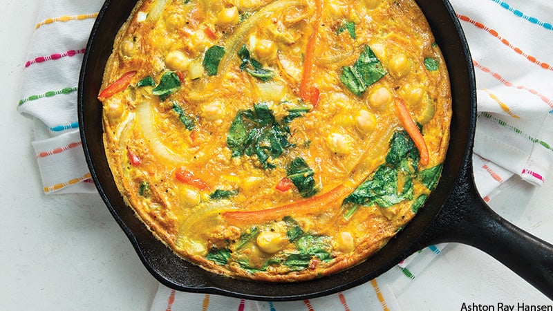 Golden Frittata with Red Bell Pepper, Chickpeas, and Baby Spinach Recipe