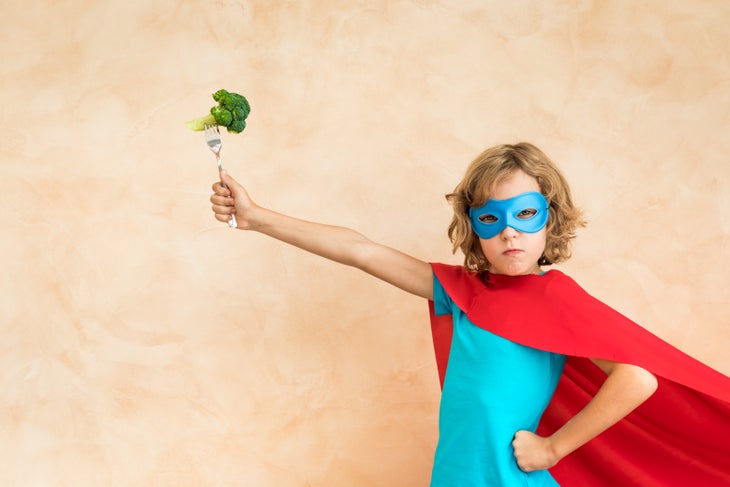 superhero kid with broccoli None