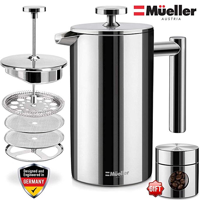 Veken French Press Double-Wall 18/10 Stainless Steel Coffee & Tea