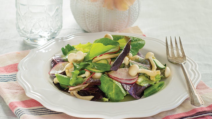 Enoki Salad with Sugar Snap Peas, Cucumber, and Ginger-Ponzu Vinaigrette Enoki Salad with Sugar Snap Peas, Cucumber, and Ginger-Ponzu Vinaigrette