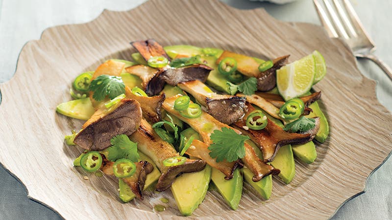 King Trumpet Carpaccio with Avocado, Cilantro, and Lime