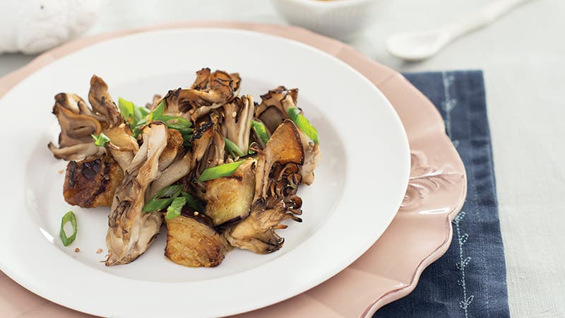 Miso-Roasted Maitake Mushrooms and Eggplant with Sesame Seeds 