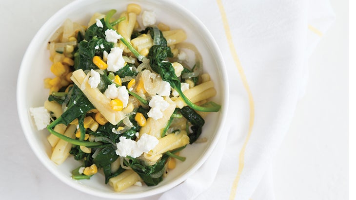 Sweet Corn, Caramelized Shallots, and Spinach Sauce Sweet Corn, Caramelized Shallots, and Spinach Sauce