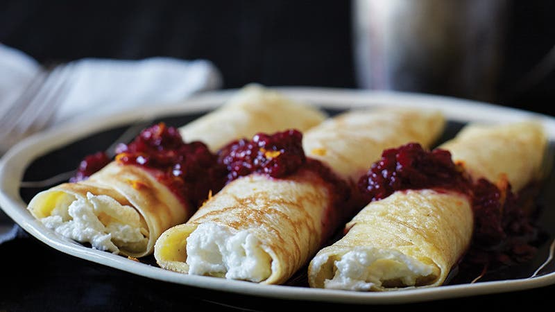 Crêpes with Blackberry Sauce and Orange-Scented Ricotta Crêpes with Blackberry Sauce and Orange-Scented Ricotta
