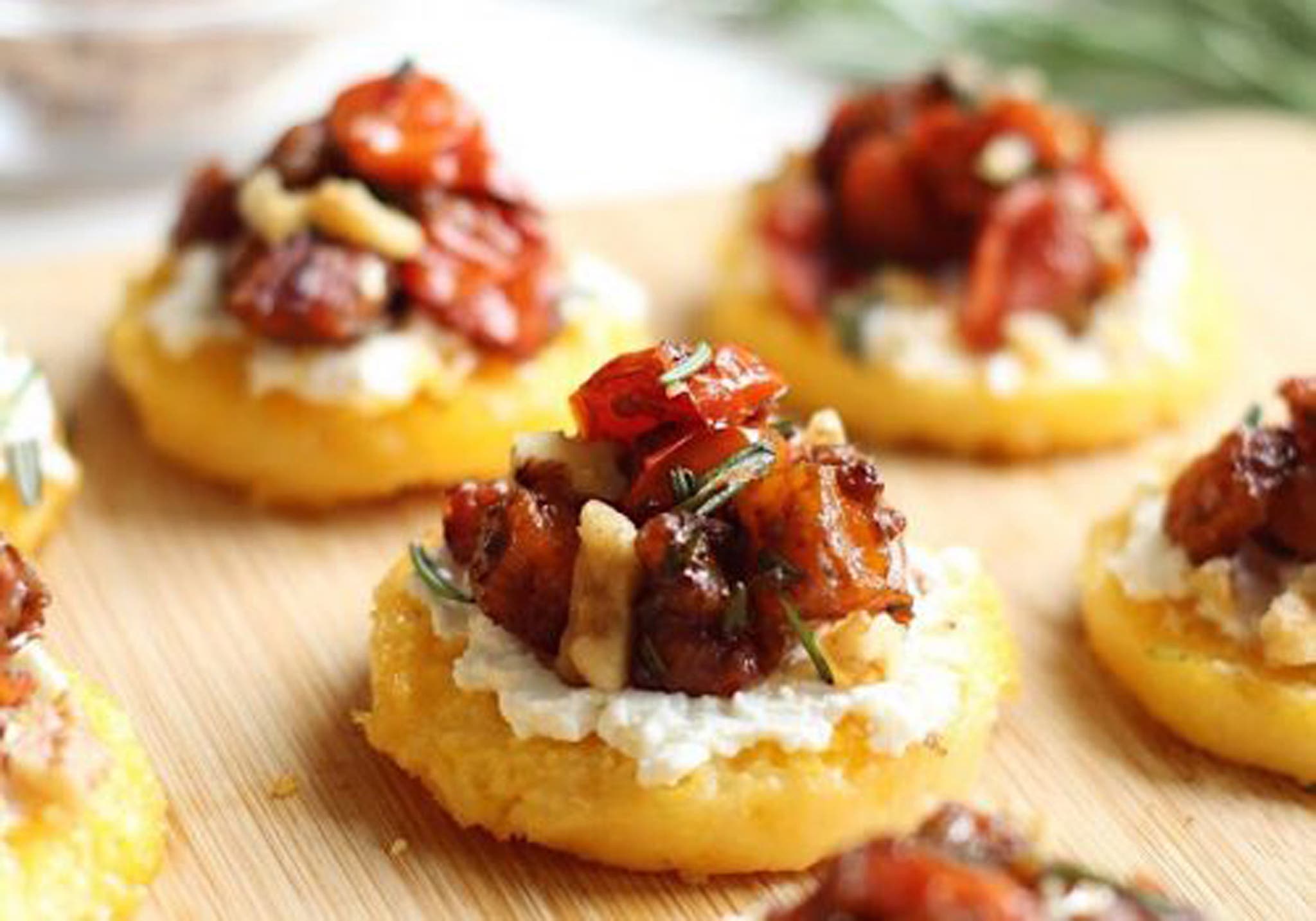 Baked Polenta Bites with Butternut Squash Bruschetta