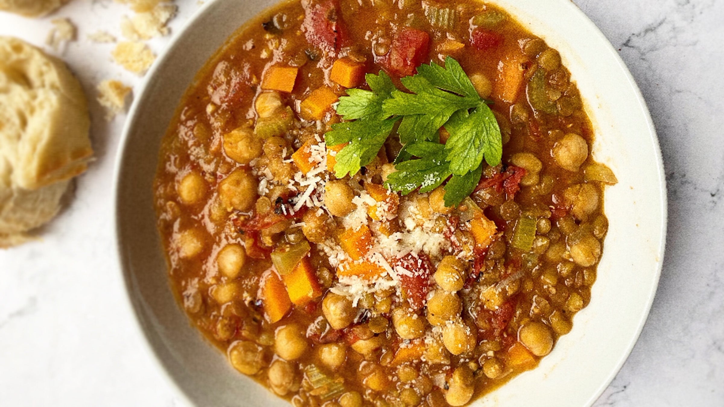 Bowl of Instant Pot lentil soup