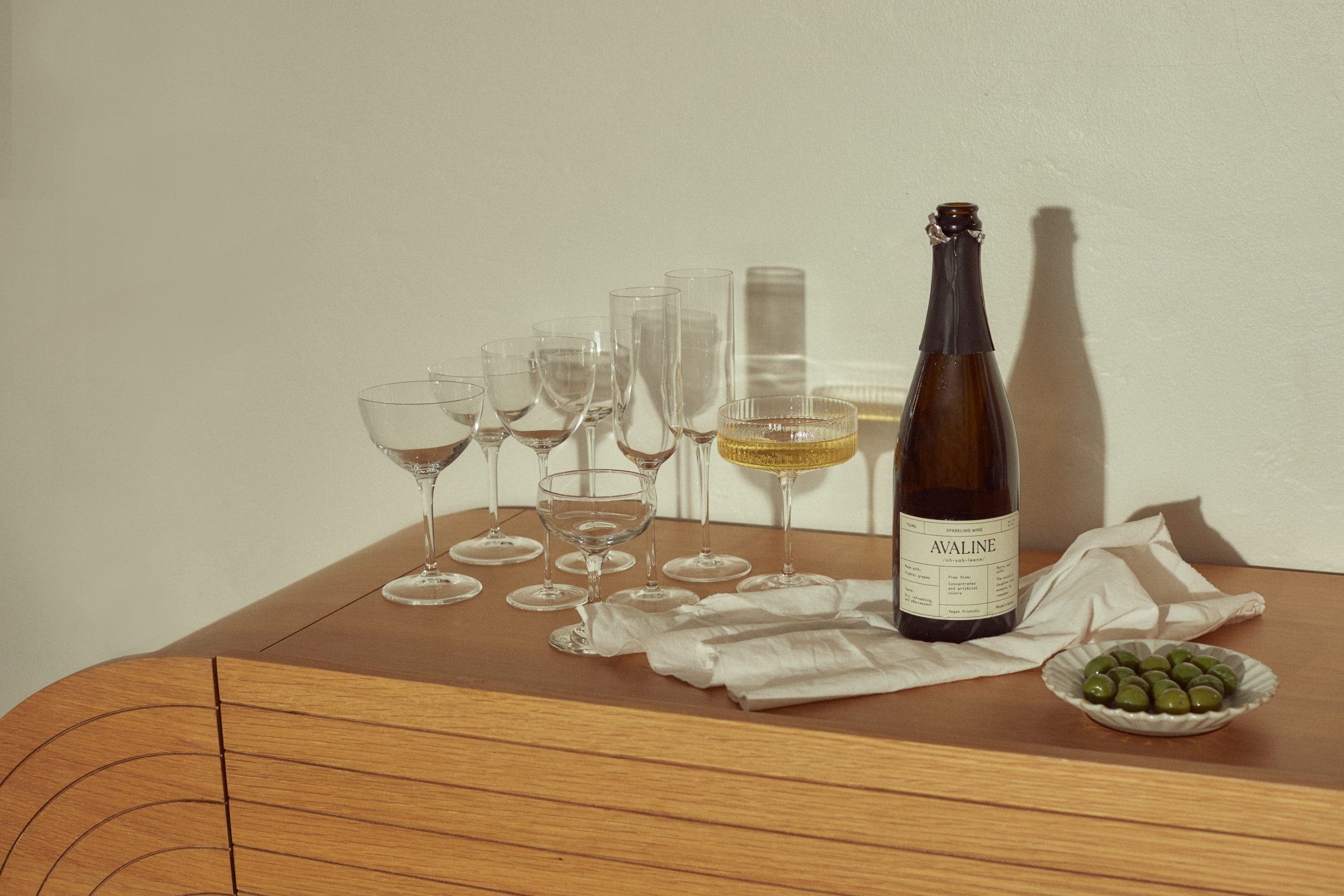 a collection of bottles of Avaline wine, a brand launched by Cameron Diaz