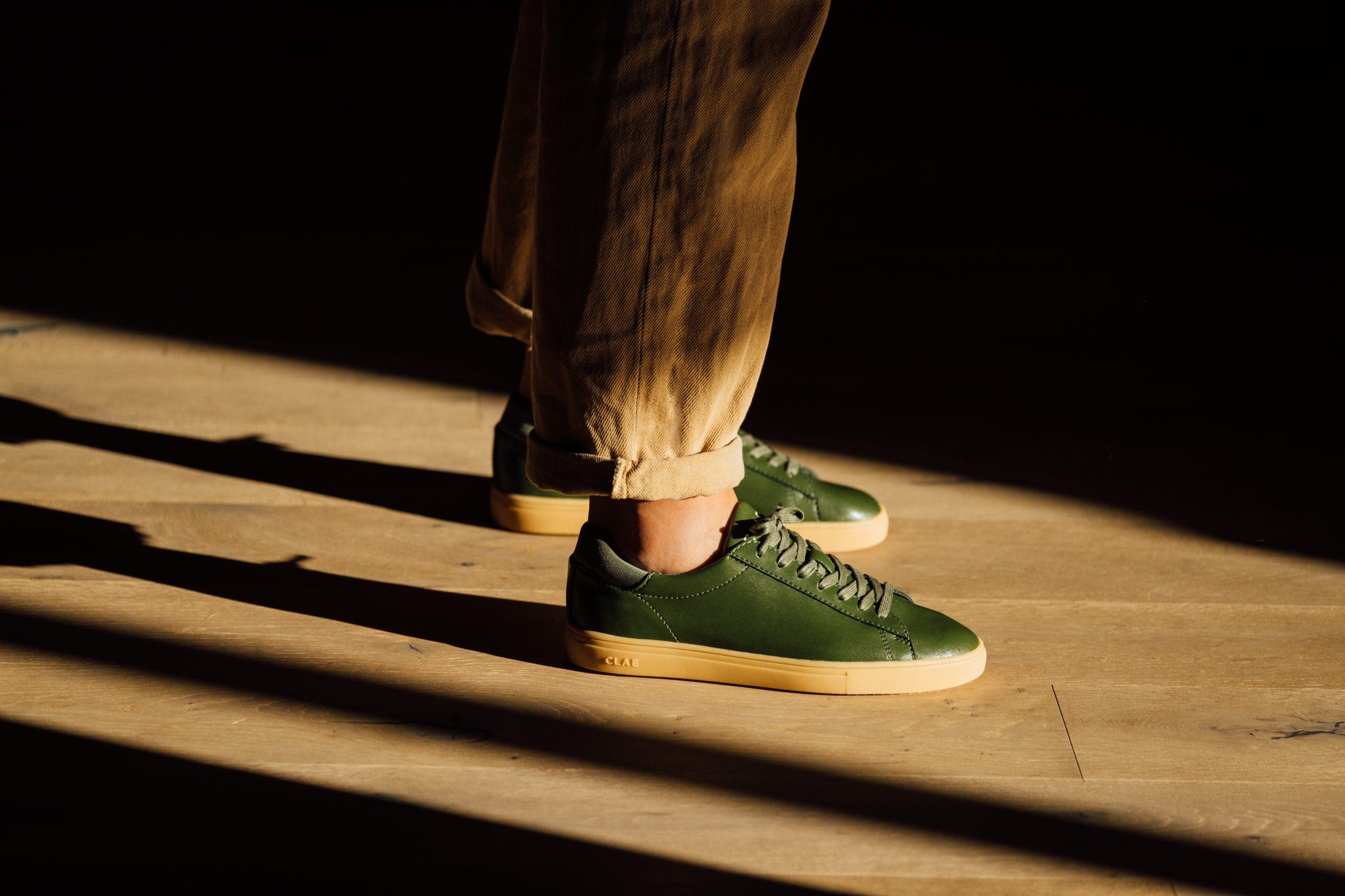 a photo of cactus leather shoes from clae a vegan leather shoe option