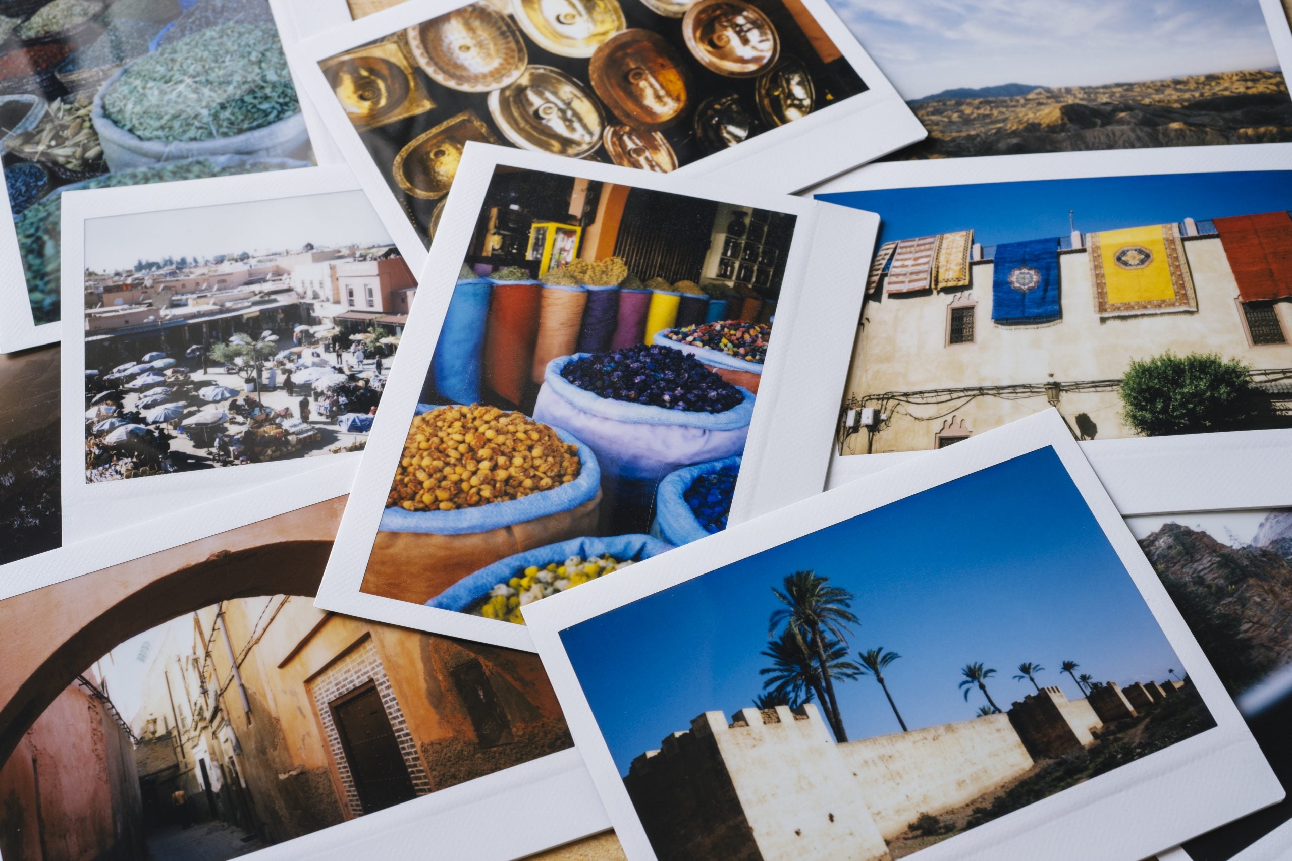 a collage of polaroid photos of Morocco to illustrate sustainable travel tips