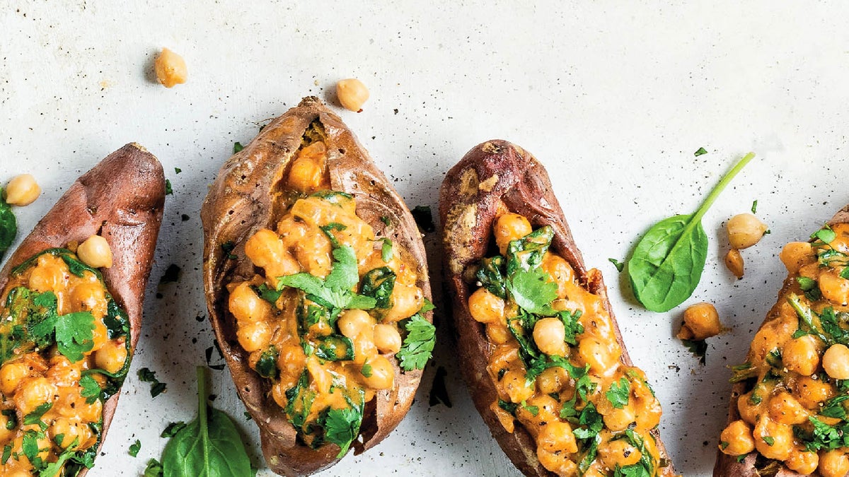 Stuffed Sweet Potatoes Filled with Chickpea Curry