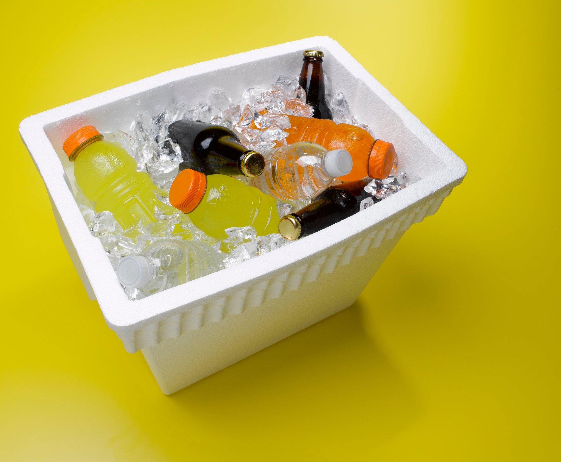 cooler full of sports drinks